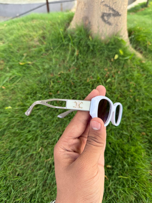 Celine White Triomphe Sunglasses with Gold Logo