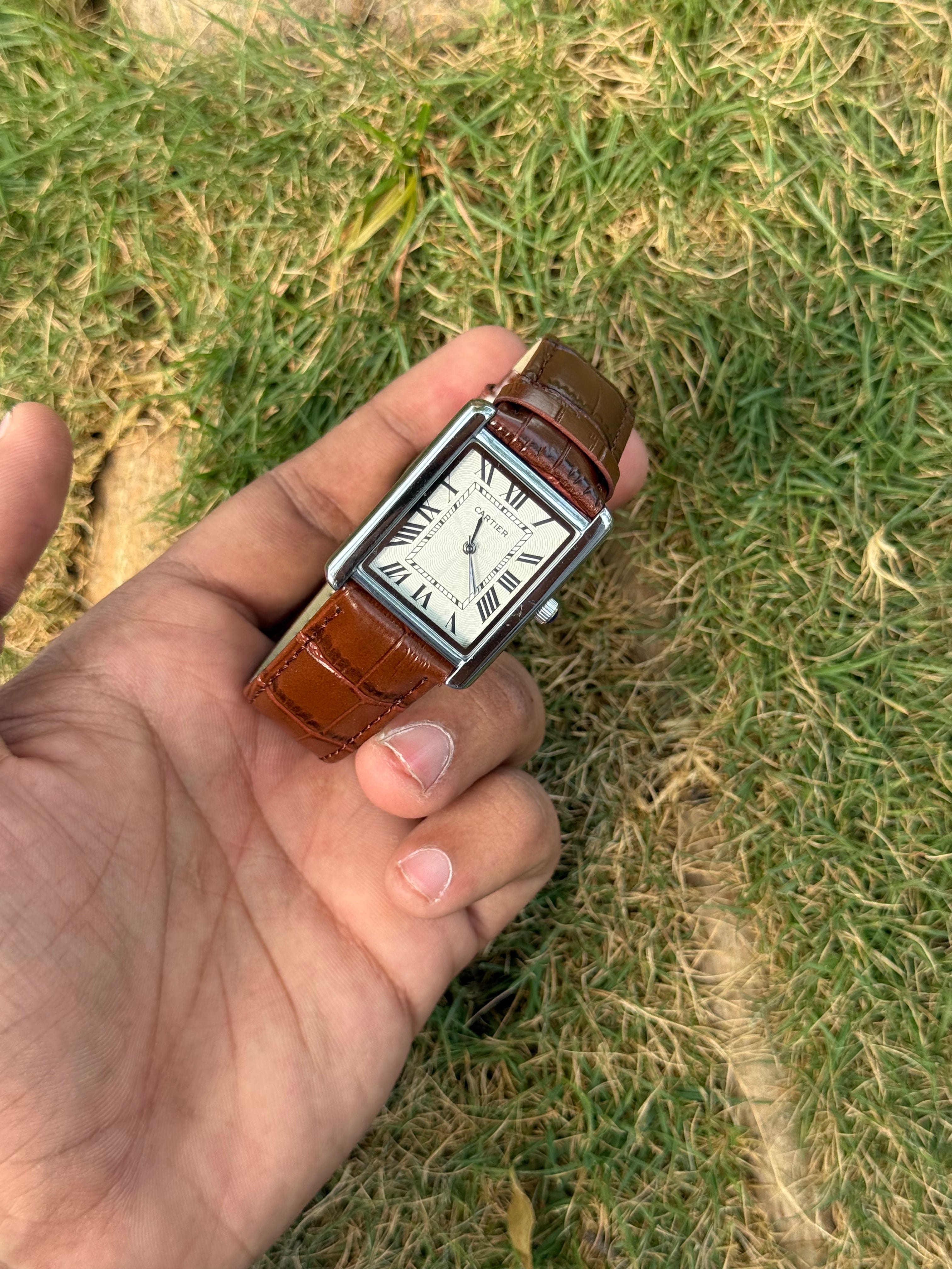 Cartier Tank Classic – Polished Silver & Vintage Tan Croc Leather - Men's Watch