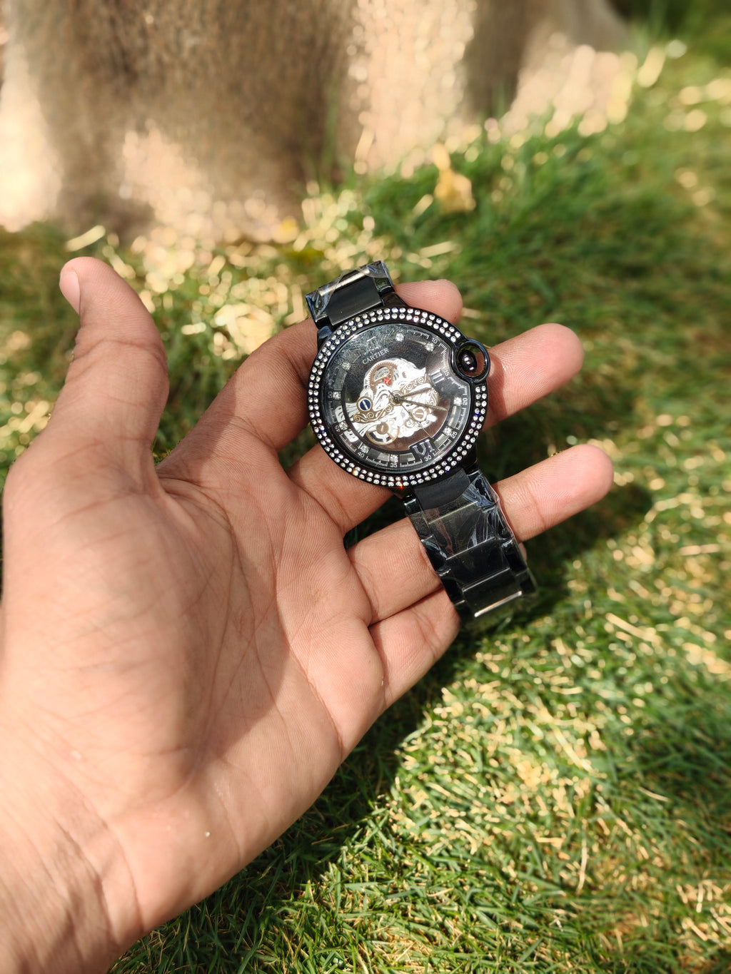Cartier Ballon Bleu Style Diamond-Bezel Skeleton – Stealth Black Luxury Edition (Quartz)