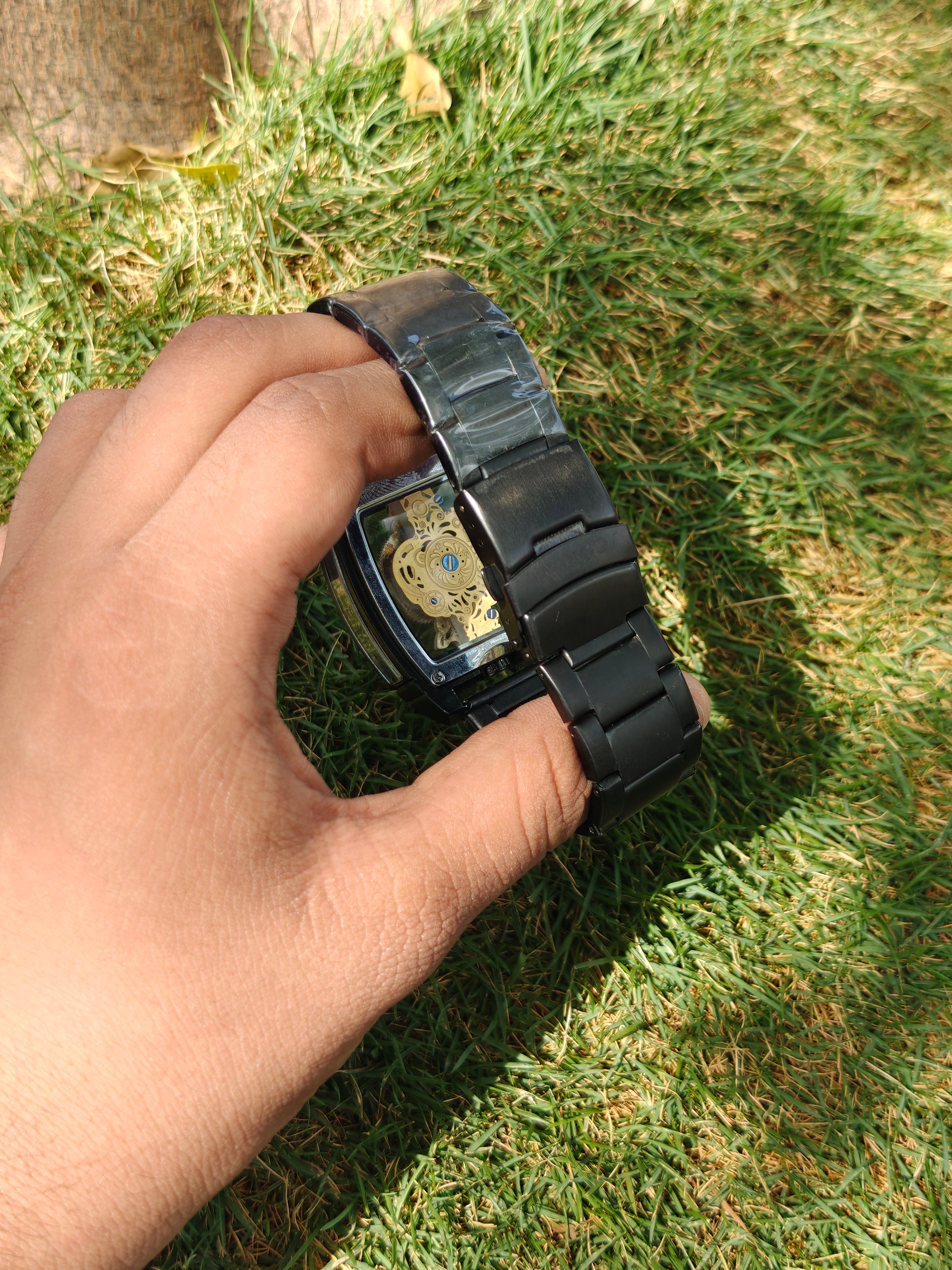 Richard Mille Style Avant-Garde Skeleton – Matte Black with Gold Mechanical Aesthetic (Quartz)
