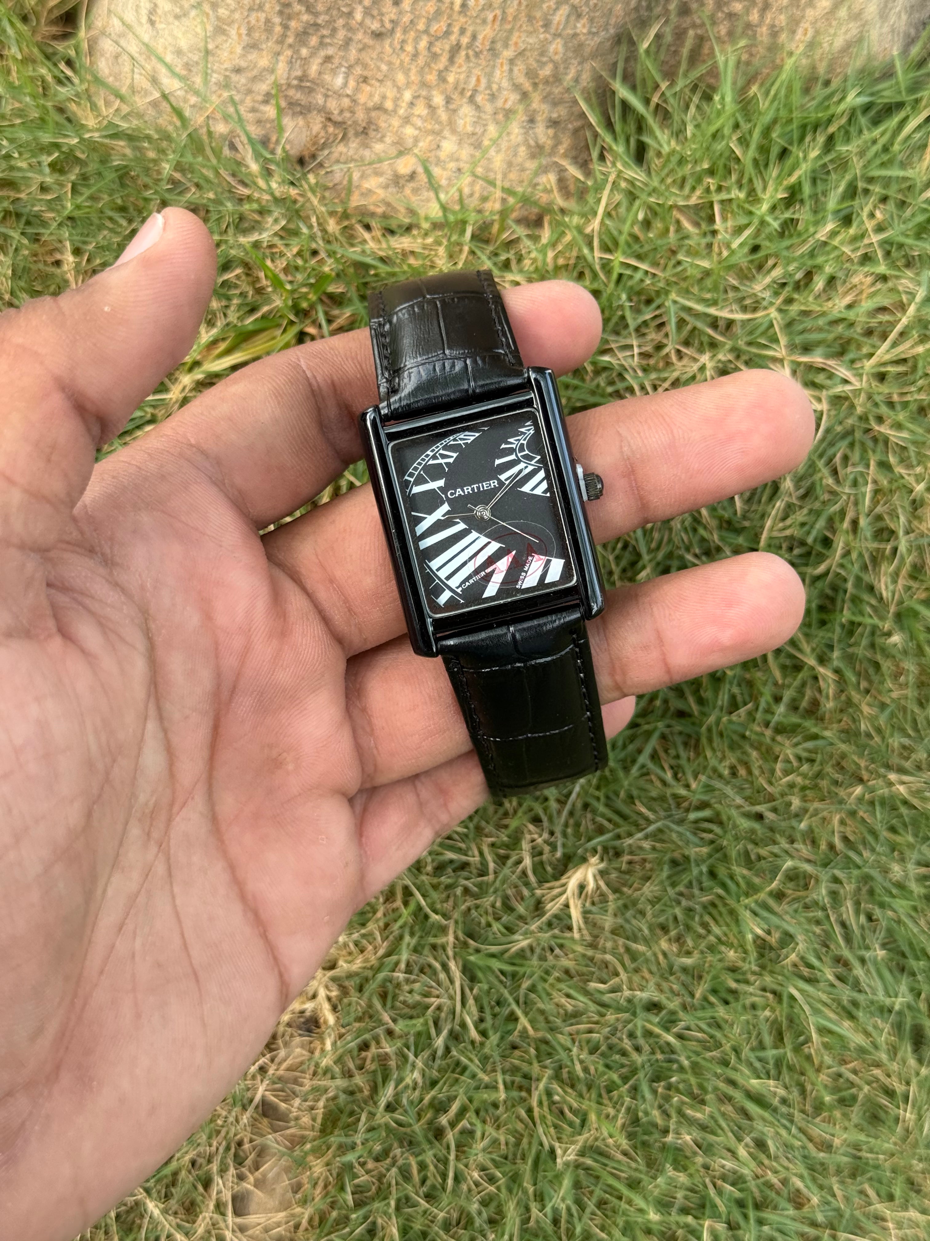 Cartier Tank Stealth – All-Black Elite & Croc Leather Men's Watch