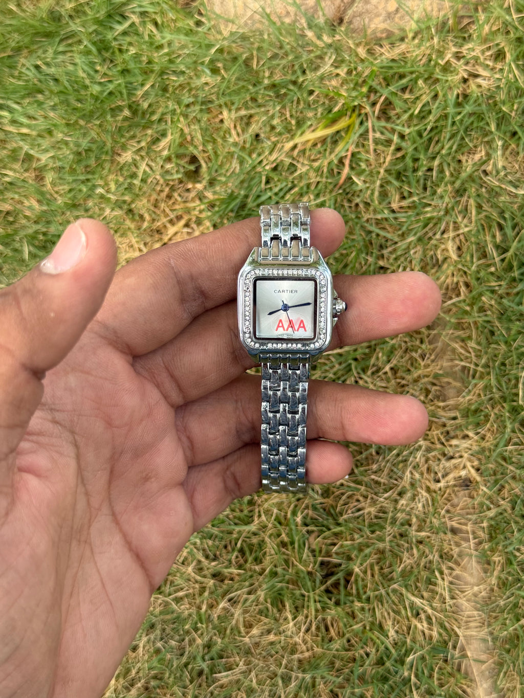 Cartier Style Panthère Luxury – Diamond Bezel Silver & Classic White Dial Women's Watch (Quartz)