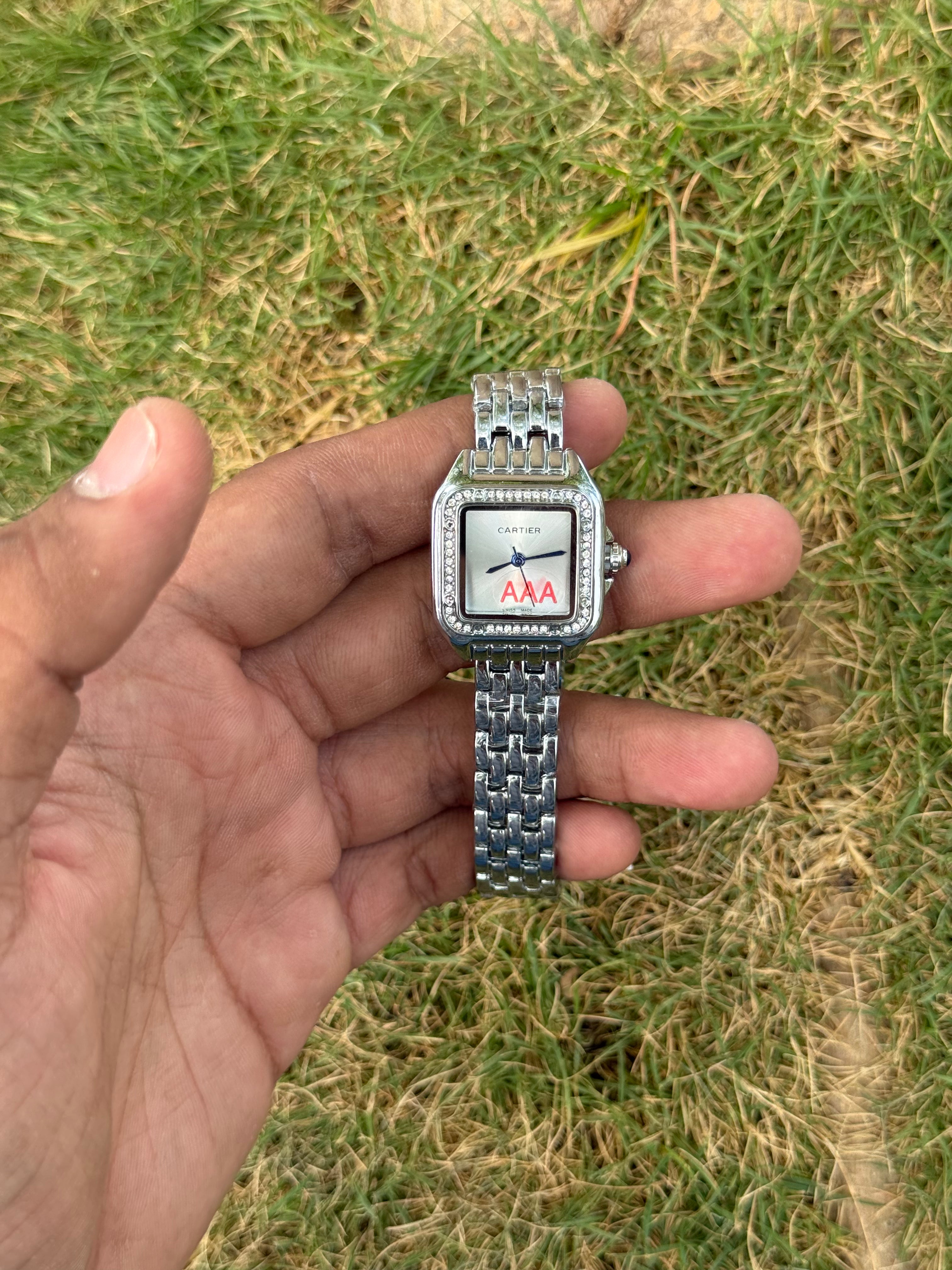 Cartier Style Panthère Luxury – Diamond Bezel Silver & Classic White Dial Women's Watch (Quartz)