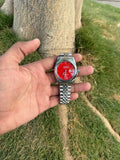 Seiko Custom Mod – Jubilee Steel & Crimson Red Sunburst Dial Men's Watch