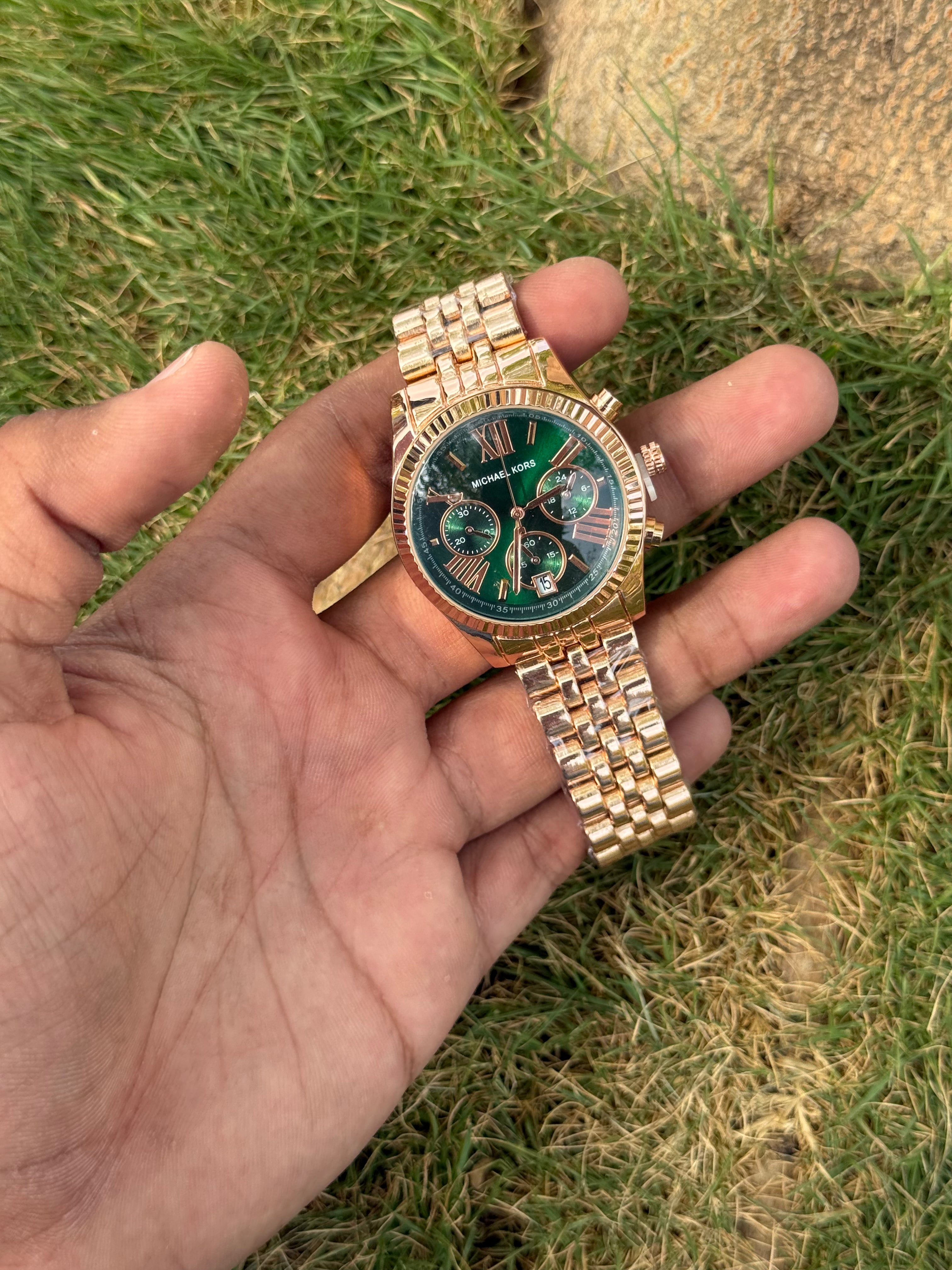 Michael Kors Style Ritz Chronograph – Full Rose Gold & Emerald Green Premium Women's Watch (Quartz)