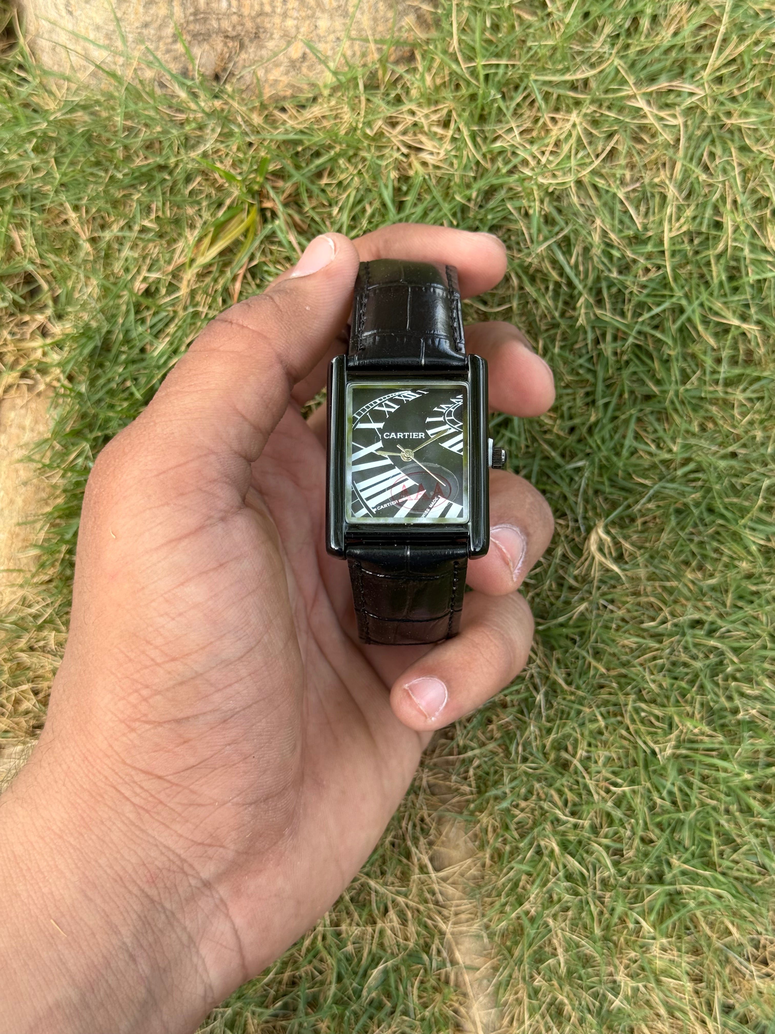 Cartier Tank Stealth – All-Black Elite & Croc Leather Men's Watch