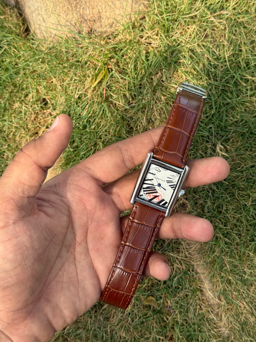 Cartier Tank Heritage – Silver Steel & Vintage Tan Croc Leather