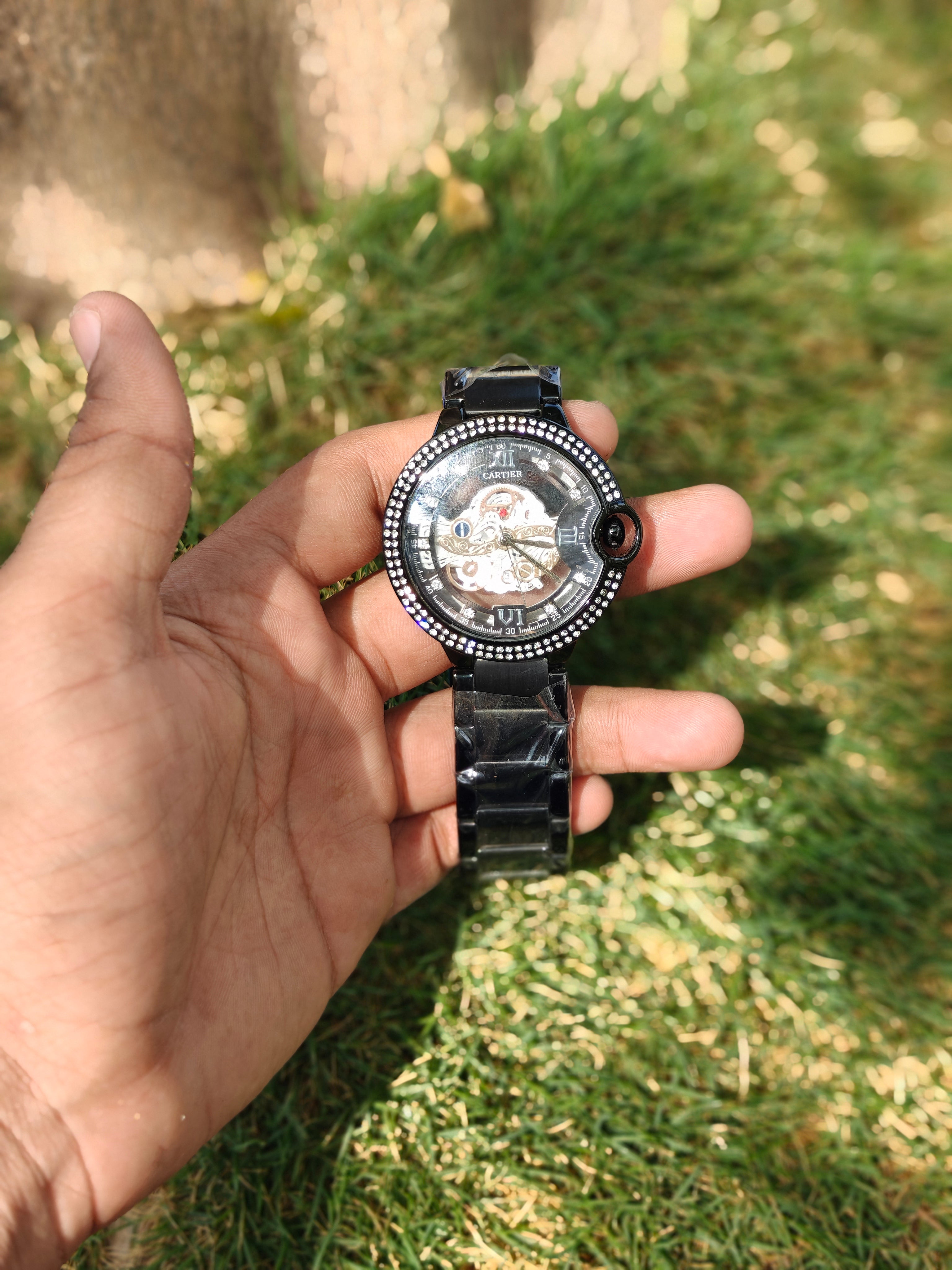 Cartier Ballon Bleu Style Diamond-Bezel Skeleton – Stealth Black Luxury Edition (Quartz)
