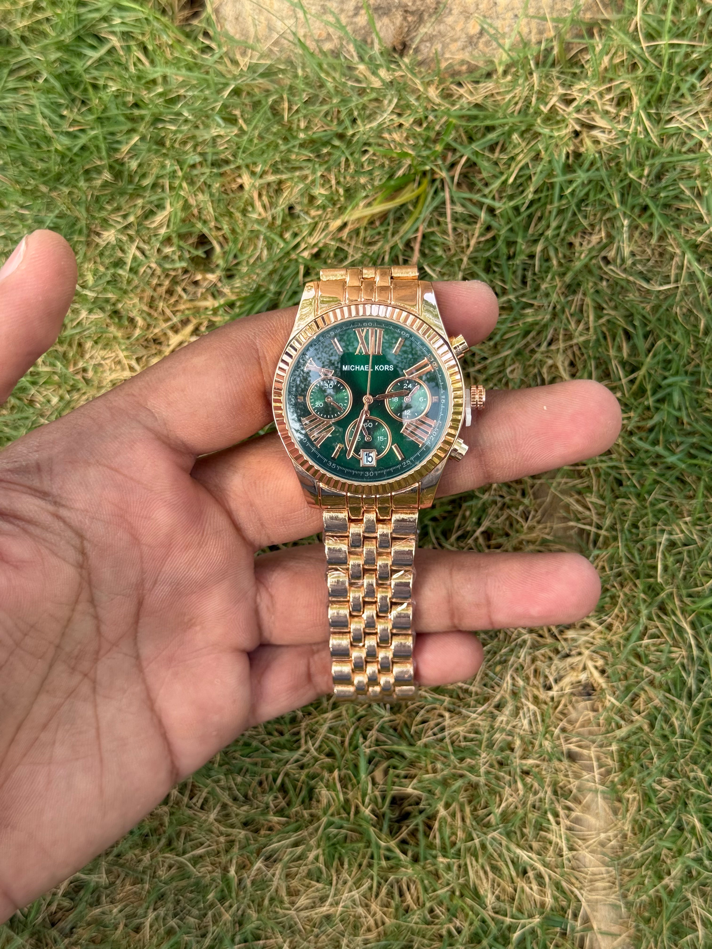 Michael Kors Style Ritz Chronograph – Full Rose Gold & Emerald Green Premium Women's Watch (Quartz)