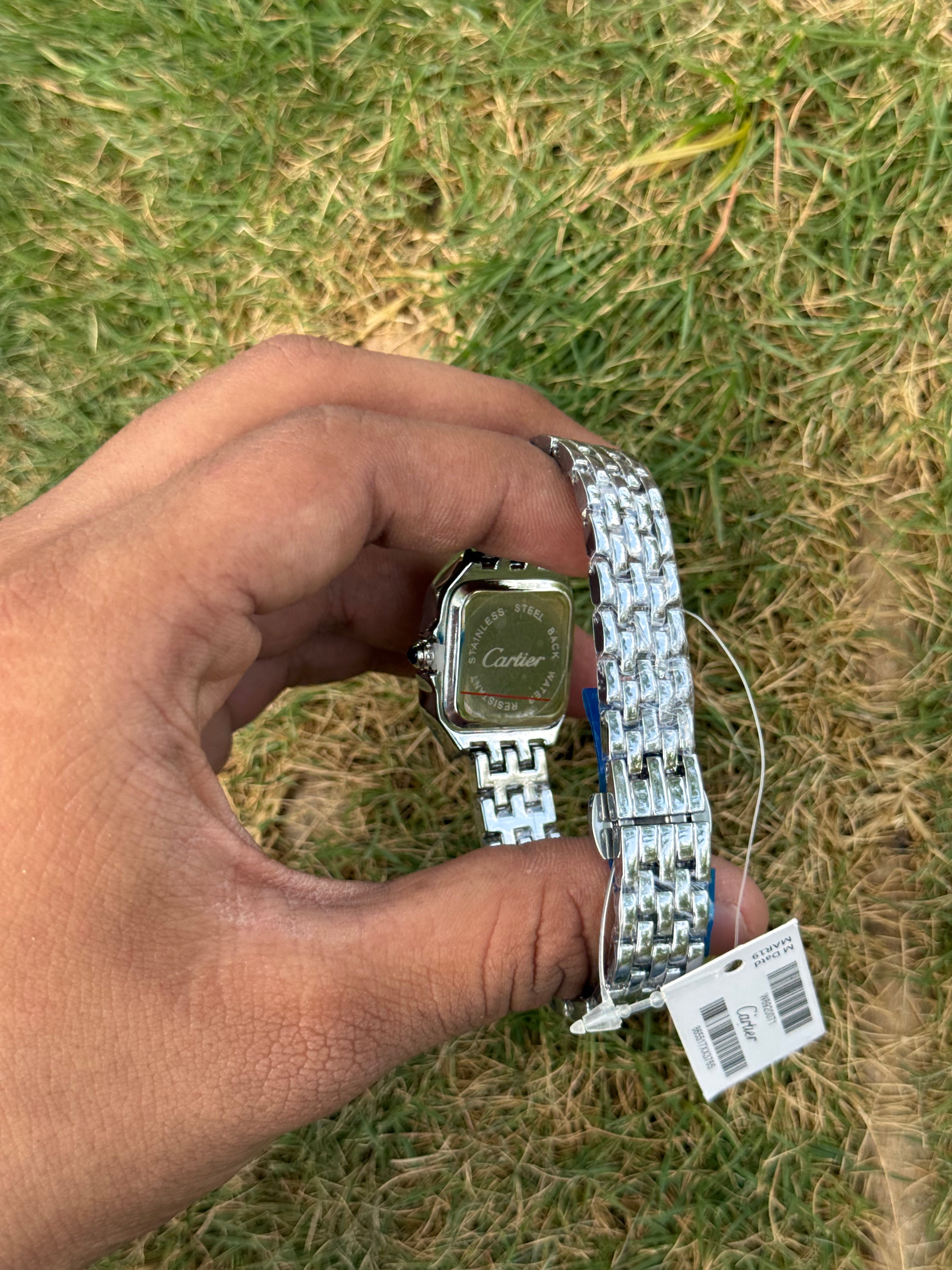 Cartier Style Panthère Luxury – Diamond Bezel Silver & Classic White Dial Women's Watch (Quartz)