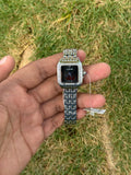 Cartier Style Panthère Luxury – Diamond Bezel Silver & Onyx Black Dial Women's Watch (Quartz)