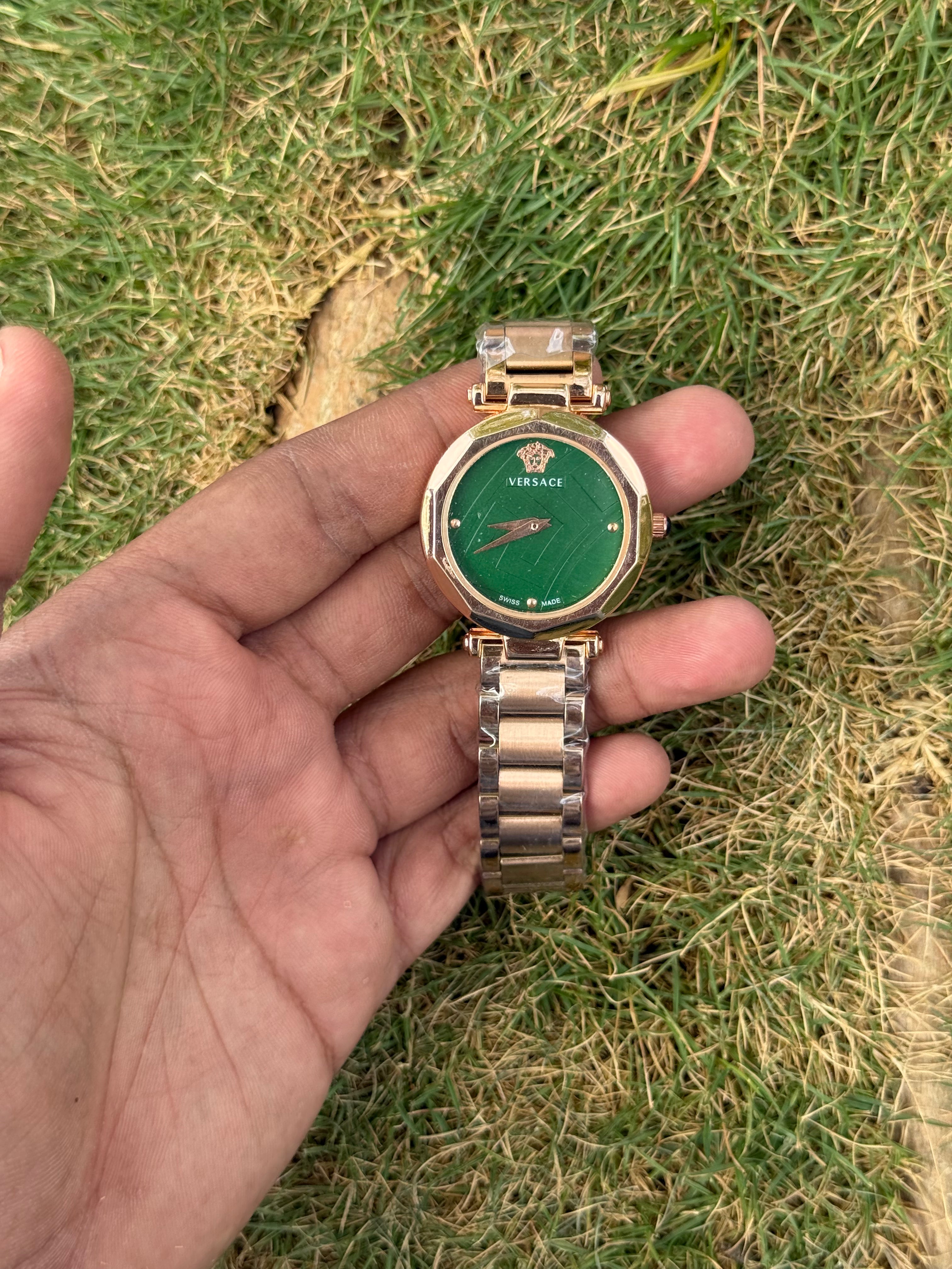 Versace Style Luxury Palace – Rose Gold & Textured Emerald Green Premium Women's Watch (Quartz)