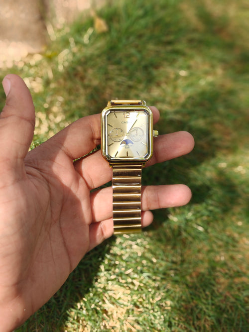 Casio Style Retro Square Moonphase – Full Gold Vintage Edition (Quartz)