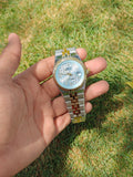 Rolex Datejust Style "Land Dweller" – Two-Tone Gold with Ice Blue Honeycomb Dial (Quartz)