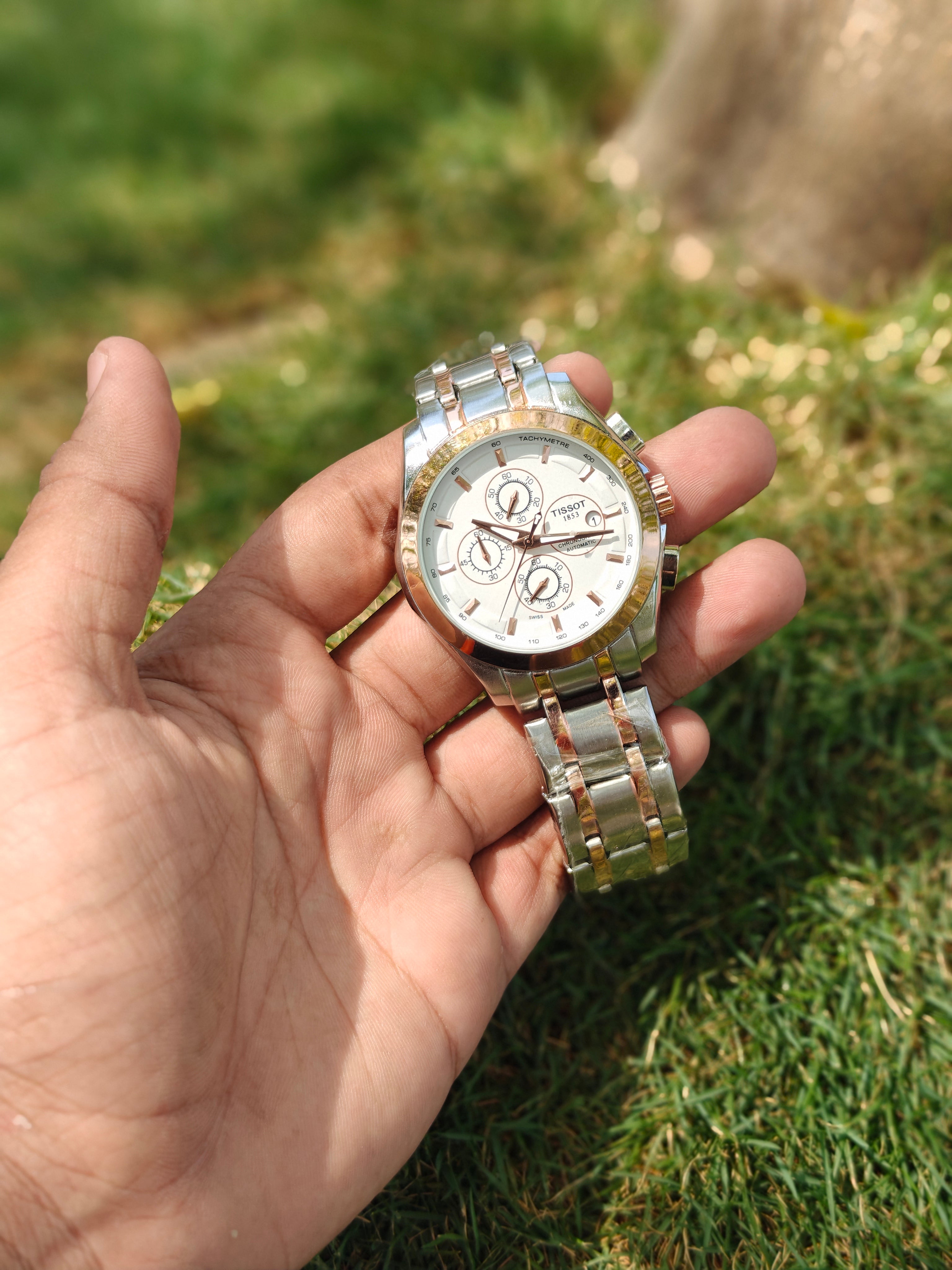 Tissot Style Chronograph – Two-Tone Rose Gold Steel with Elegant White Dial (Quartz)