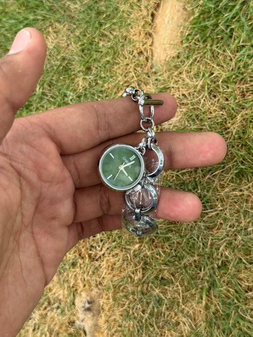 Chanel Style Luxury Women's Charm Bracelet Watch – Sage Green Dial Silver Edition (Quartz)