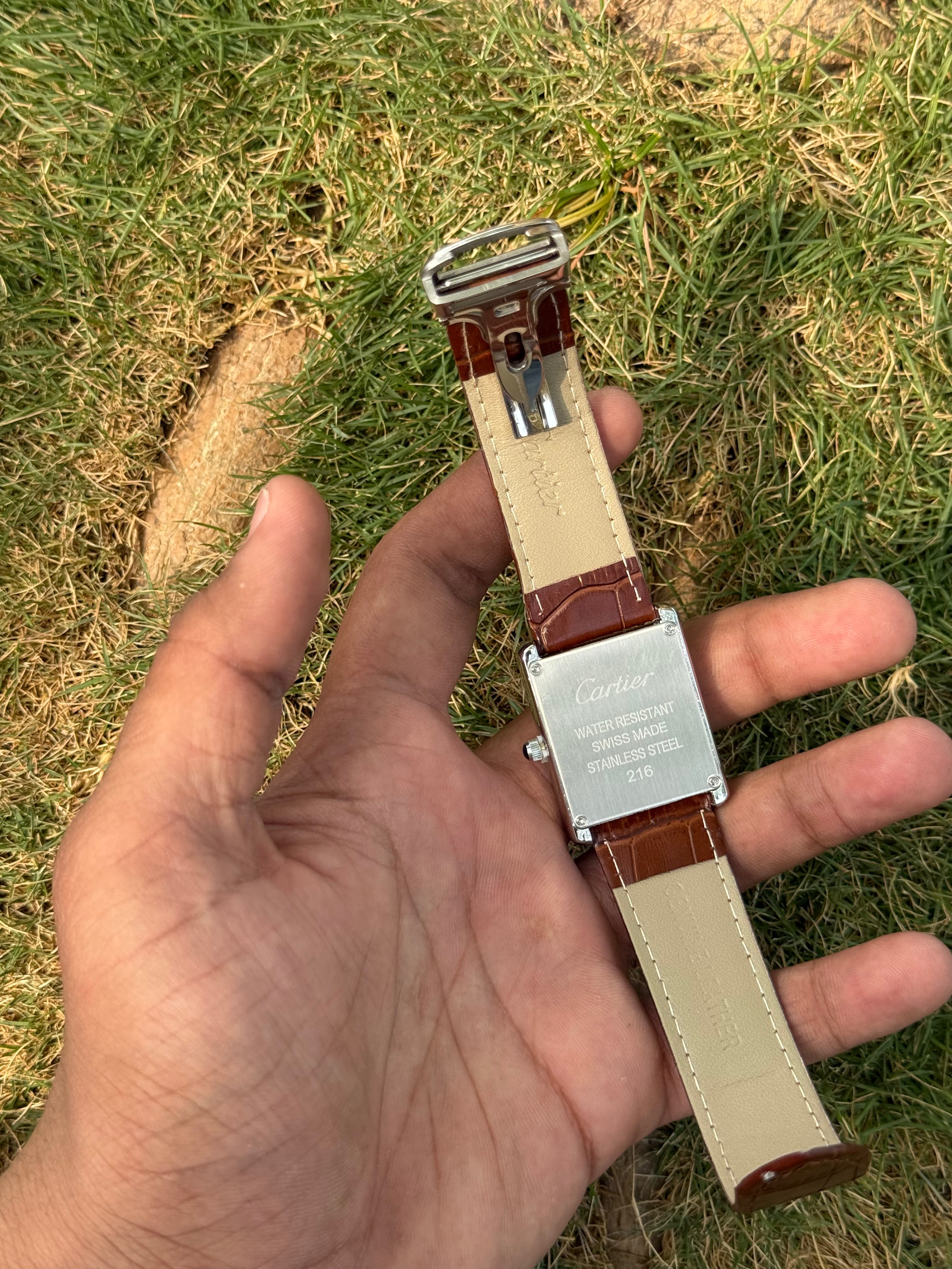 Cartier Tank Heritage – Silver Steel & Vintage Tan Croc Leather